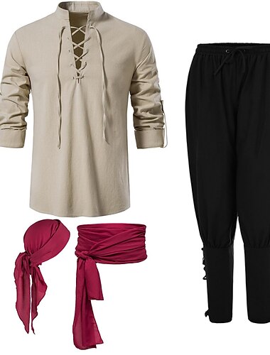  Medieval Renacimiento siglo 17 Longitud Mediana Blusa / Falda Pantalones Traje de cosplay Feria del Renacimiento Pirata Caballero Vikingo Correa Color sólido Hombre Pirata Víspera de Todos los Santos