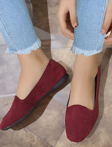  Damen Flache Schuhe Ballerina Übergrössen Weiche Schuhe Gehen Feste Farbe Flacher Absatz Runde Zehe Brautkleider schlicht Komfort Minimalismus PU Wein Schwarz Rote