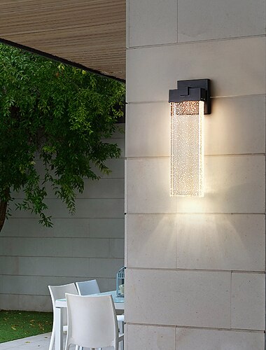  Applique en cristal éclairage extérieur ip65 avec abat-jour en verre bulle transparent pour porche et garage led 6w blanc chaud sable finition noire 110-240v