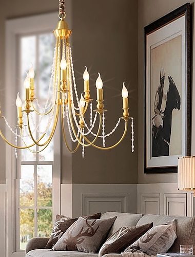  gouden moderne boerenkroonluchter 3/6/8/9/10/12-licht verweerde witte houten kraal & messing ijzer lichtpunt shabby chic kaars plafond opknoping voor eetkamer woonkamer keuken slaapkamer foyer hal