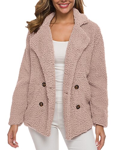  Women's Winter Coat Fleece Jacket Teddy Coat Thermal Warm Sherpa Jacket Fall Windproof Heated Coat Single Breasted Lapel Stylish Jacket Long Sleeve Oversize Pink Khaki