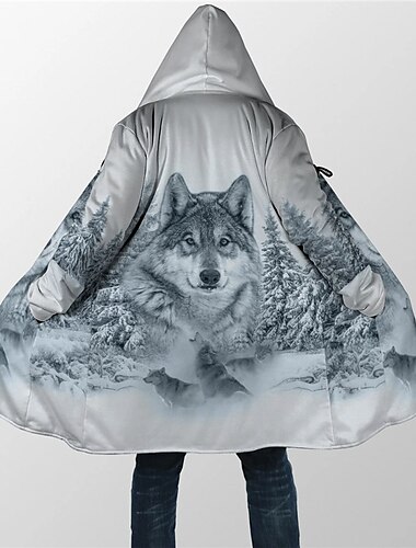  Herren Tier Wolf Tiger Wintermantel Fleecejacke Mantel Warm Atmungsaktiv Komfortabel Modisch Strassenmode Casual Sport & Natur Freizeitskleidung Ausgehen Zip Tasche Bedruckt Herbst Winter