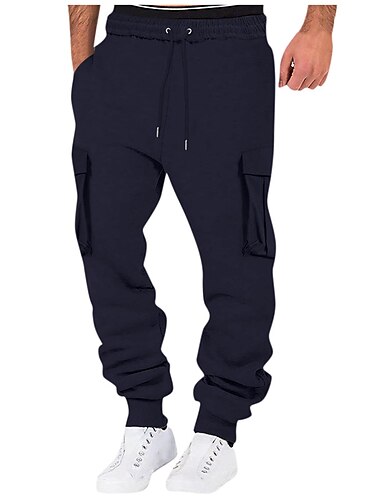  Herren Jogginghose Trainingshose Jogginghose Jogger Hose Hosen Cargo-Jogginghose Kordelzug Elastische Taille Multi Pocket Glatt Komfort Atmungsaktiv Casual Täglich Festtage Sport Modisch Schwarz Weiß