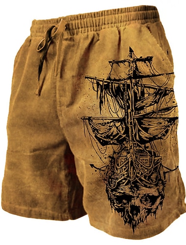  Herr Grafiska tryck Segelbåt Svett shorts Beach Shorts Terry Shorts Medium Midja Ledigt Fritids- Dagligen Helgdag Streetwear Snörning Elastisk midja 3D-utskrift Designer Kläder