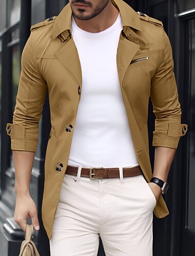  Herren übergangsjacke Trenchcoat Ausgehen Frühling & Herbst Polyester Windjacke Oberbekleidung Bekleidung Streetwear Einfach Umlegekragen Einreihig