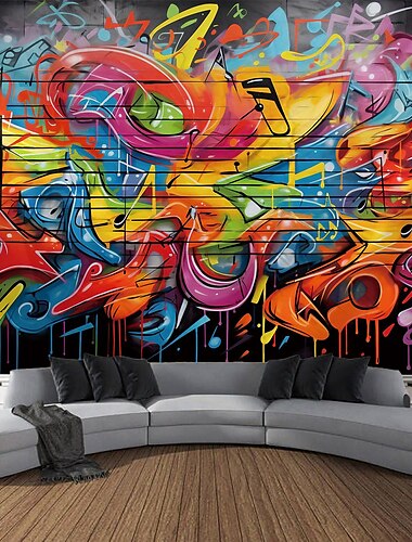  Graffiti notas musicales tapiz colgante arte de la pared tapiz grande decoración mural fotografía telón de fondo manta cortina hogar dormitorio sala de estar decoración