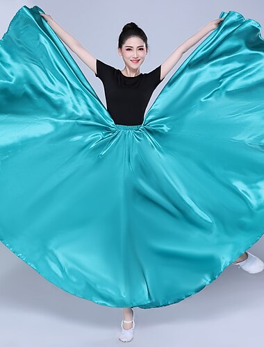  ריקוד בטן ריקוד לטיני ריקודים סלוניים חצאיות צבע טהור בגדי ריקוד נשים הצגה מפלגה גבוה פולי