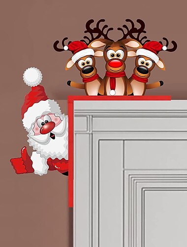  Weihnachtstür-Eckschild-Dekoration, lustige Weihnachtsmann-Türrahmendekorationen, lustiger Türrahmen, Weihnachtstürschild für Wohnzimmer, Schlafzimmer, Büro, Außenbereich, Innenrahmen