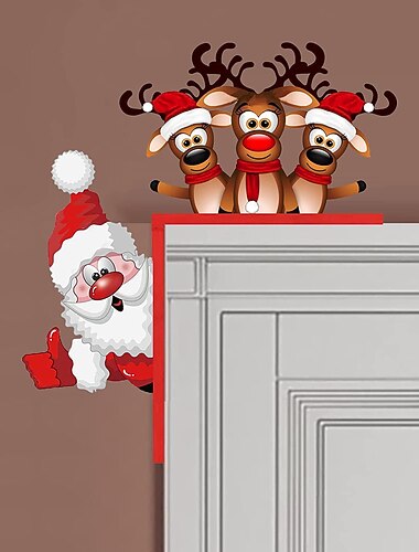  クリスマスドアコーナーサイン装飾、面白いサンタドアフレーム装飾、面白いドアフレームクリスマスドアサイン、リビングルーム、ベッドルーム、オフィス、屋外屋内フレーム。