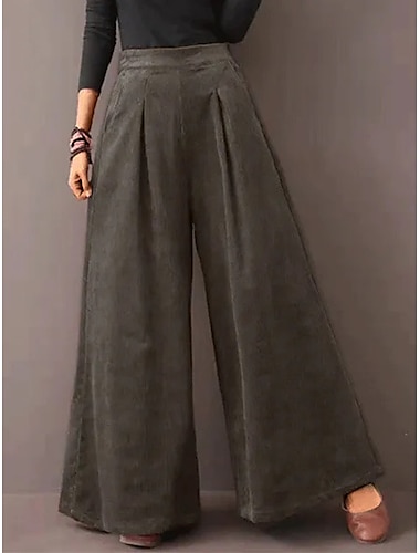  Mujer Perneras anchas Pantalones Poliéster Bolsillo Alta cintura Longitud total Negro Otoño