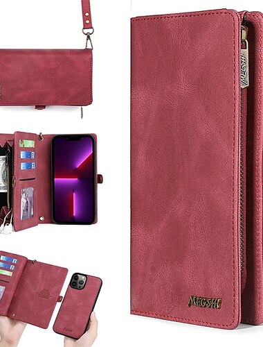  telefono Custodia Per iPhone 15 Pro Max Plus iPhone 15 Pro Max 14 Plus 13 12 11 Pro Max Porta carte di credito A calamita Cerniera con cordino Tinta unica TPU PC pelle sintetica