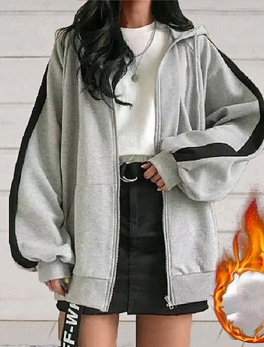  Femme Veste à capuche Extérieur Brodée Lettre Chaud Vêtement de rue Standard Vêtements d'extérieur manche longue Automne Grise S