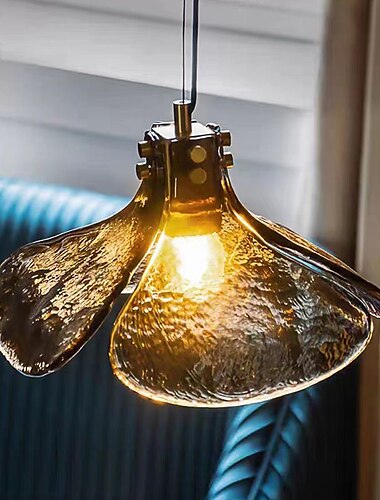  LED-Pendelleuchte, Glas, Blumen-Design, bernsteinfarbener Lampenschirm, E12/E14, Innenhängelampe, Loft, höhenverstellbare Deckenpendelleuchte, Schlafzimmer, Bar, Café, Büro, Tisch-Hängelampen, 110–240