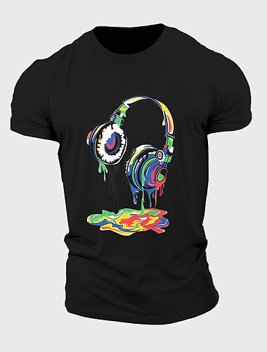  Herr Nyhet Klassisk Headset Mode Grafiska utslagsplatser T-tröja 100 % bomull Kortärmad Grafisk Skjorta Svart Vit Blå Bekväm t-shirt Semester Gata Modedesignerkläder