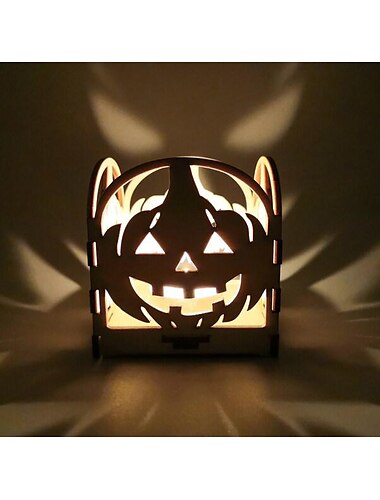  Halloween-Kürbis-Kerzenständer, Dekoration, Nachtlicht, hohles Holzornament, kreativer Kerzenhalter, Party-Atmosphäre