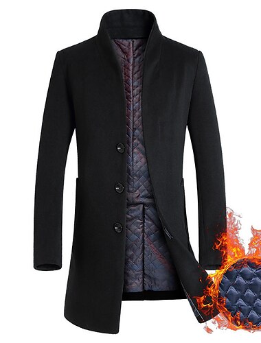  Herren Wintermantel Wollmantel Mantel Trenchcoat Outdoor Freizeitskleidung Herbst Winter Polyester Windbreaker Oberbekleidung Bekleidung Modisch Strassenmode Glatt Königin Anne Einreiher - 1 Knopf