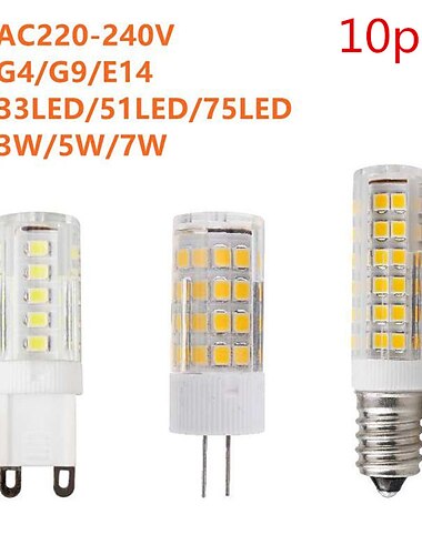  10 stk lyseste g9 g4 e14 led lampe ac220v 3w 5w 7w keramisk smd2835 led pære varm kjølig hvit spotlight bytt halogenlys