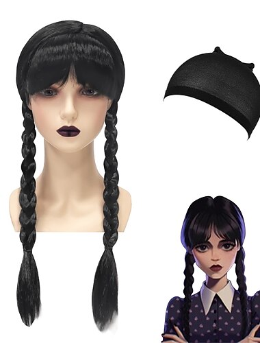  Peluca Addam de miércoles para niños y niñas, pelucas de cosplay para fiestas familiares, pelucas de halloween para vestir
