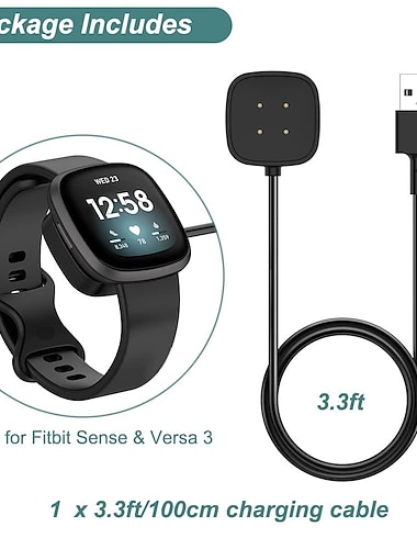  зарядное устройство для fitbit sense/sense 2/versa 3/versa 4, сменный зарядный кабель, шнур, магнитная док-станция, подставка для смарт-часов fitbit sense 1/2, versa 3/4