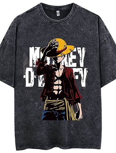  One Piece قرد D لوفي نيكو روبن رورونوا زورو زي تأثيري تي شيرت تي شيرت مغسول بحمض كبير الحجم طباعة الرسوم البيانية من أجل رجالي نسائي للصبيان للأطفال للبالغين ختم الساخنة كاجوال / يومي