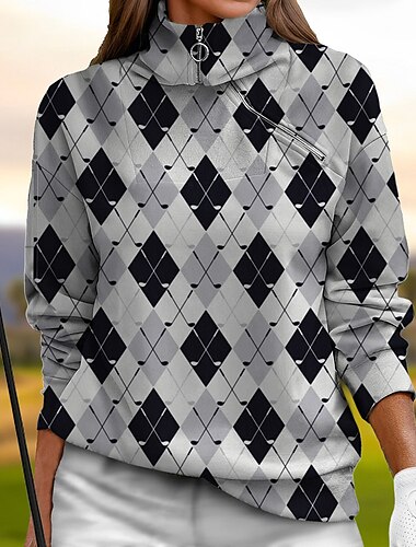  Damen Pullover Sweatshirt Weiß Rosenrot Hellblau Langarm Shirt Plaid Herbst Winter Damen-Golfkleidung, Kleidung, Outfits, Kleidung