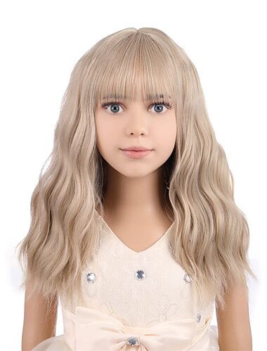  Peluca rubia para niñas, peluca corta ondulada con flequillo, peluca rubia rubia, peluca sintética para niñas, peluca para fiesta de carnaval, cosplay