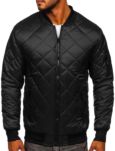  Men's Winter Coat Winter Jacket Puffer Jacket Quilted Jacket Casual Classic & Timeless Warm Winter Solid Color Navy Wine Red ArmyGreen Black Puffer Jacket