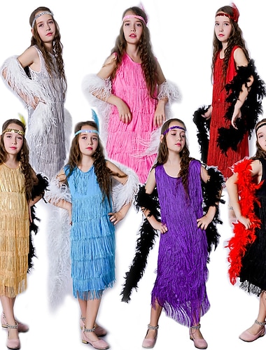  רטרו\וינטאג' שנות השבעים השואגות שנות ה-20 השמלה שמלות בנות פרנזים קרנבל הצגה מסיבה\אירוע ערב בגדי ריקוד ילדים שמלה