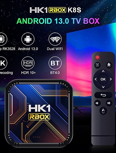  Smart-TV-Box HK1 Rbox K8S Android 13 8K Android-TV-Box RGB-Licht 4 GB 64 GB WiFi6 Dual-WLAN 2023 PK Android 12 6K
