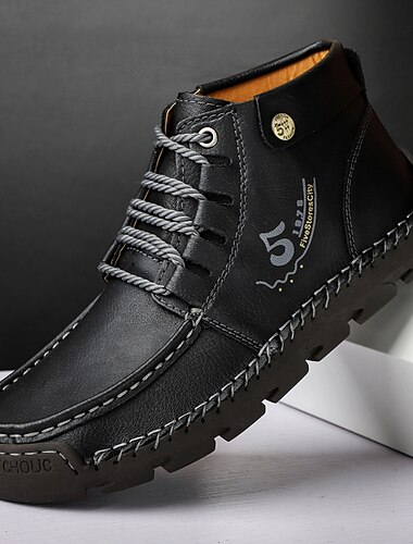  heren vintage leren enkellaarsjes – veterschoenen voor buiten met duurzame antislipzool