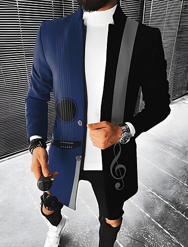  Herren Grafik-Drucke Gitarre Wintermantel Mantel warm halten Atmungsaktiv Komfortabel Modisch Strassenmode Geschäftlich Arbeit Tragen Sie, um zu arbeiten Ausgehen Tasche Bedruckt Herbst Winter