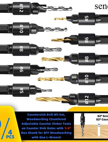  5 stks houtbewerking verzinkboor set, met 1/4 "zeskantschacht voor diy houtbewerking met een l-sleutel #5 #6 #8 #10 #12