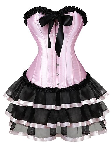  Retro Vintage Rokoko Viktorianisch Kleid Minimantel Überbrust Korsett Kalte Schulter Prinzessin Damen Schnalle Patchwork Halloween Karneval Maskerade Leistung Hochzeit kleid hochzeitsgast Erwachsene