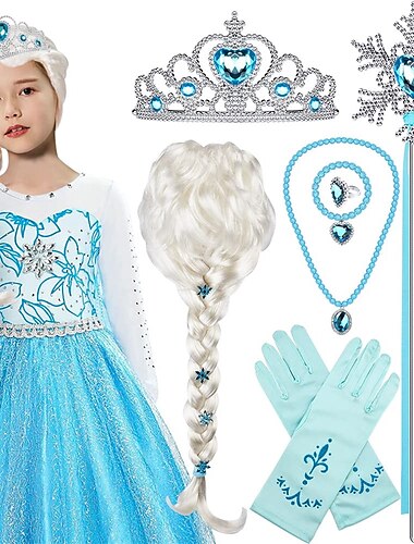  Elsa Wig Frozen Elsa Braid with Princess Tiara Princess Elsa Dress Up Accessories for Kids Girls
