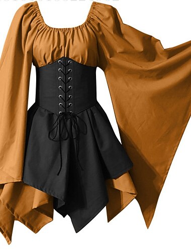  Retro Vintage Medieval Renascentista Vestidos chemise Overdress Senhora Viking Ranger Côr Sólida Fantasia Mulheres Celta Pirata Fantasia Carnaval Baile de Máscaras Espetáculo Festa Casual / Diário