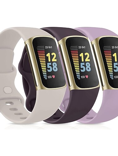  4 Packung 3 Pack 2er Pack Smartwatch-Band Kompatibel mit Fitbit Charge 5 Silikon Smartwatch Gurt Verstellbar Sportarmband Ersatz Armband