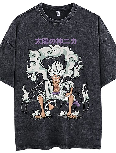  One Piece Monkey D. Luffy Nico Robin Roronoa Zoro Traje Cosplay Japonesa/Curta Camiseta lavada com ácido extragrande Imprimir Arte Gráfica Para Homens Mulheres Para Meninos Crianças Adulto Hot