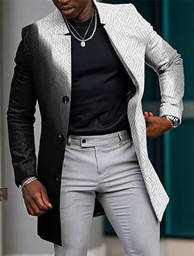  Voor heren Grafische prints Geleidelijk Winterjas Overjas Jas Houd Warm Comfortabel Ademend Modieus Streetwear Zakelijk Werk Draag naar het werk Uitgaan Zak Afdrukken Herfst winter Strijkijzer Lange