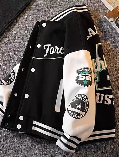  kinderkleidung Jungen Baseball-Jacken Oberbekleidung Farbblock Buchstabe Streifen Langarm Tasche Mantel Schulanfang Sport Modisch Strassenmode Schwarz Grün Herbst Winter 7-13 Jahre
