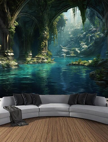  Landschaft Höhle Fluss hängen Wandteppich Wand Kunst große Wandteppich Wandbild Dekor Fotografie Hintergrund Decke Vorhang Haus Schlafzimmer Wohnzimmer Dekoration Wandtuch XXL Natur