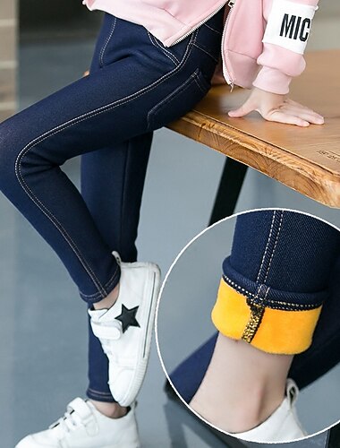  Pantalons Enfants Fille Couleur unie Mode Poche Extérieur 7-13 ans Automne Noir Bleu de minuit