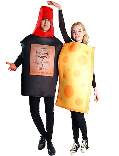  couples fromage vin costumes drôles costumes de couple hommes femmes film cosplay costumes de cosplay justaucorps noir / combinaison halloween carnaval mascarade