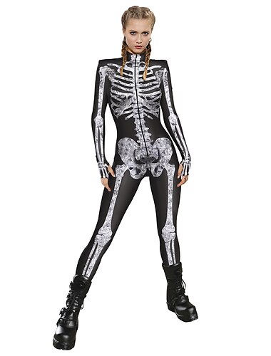  Skelett / Totenkopf, Cosplay-Kostüm, Hautanzug, Bodysuit, Einteiler für Erwachsene, Damen, Performance, Party, Halloween, Karneval, Maskerade, einfache Halloween-Kostüme, Karneval