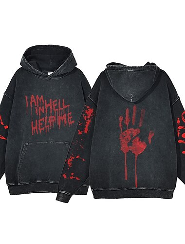 Halloween Krzyk Szkielet Bluza z Kapturem Oversizowa koszulka Acid Wash Nadruk Przednia kieszeń Graficzny Na Dla par Męskie Damskie Dla dorosłych Bal maskowy Tłoczenie na gorąco Codzienne