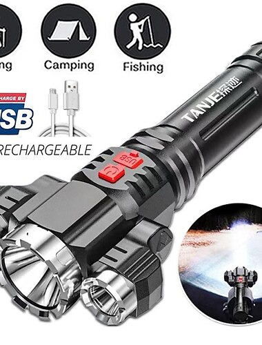  Linterna led superbrillante, linterna táctica recargable por usb, linterna de caza, reflector de emergencia para acampar al aire libre