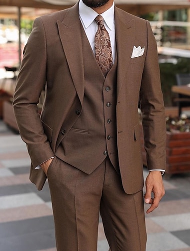  Trajes de boda para hombres Negro Marrón Azul 3 Piezas Color Sólido Ajuste a Medida Con Dos Botones