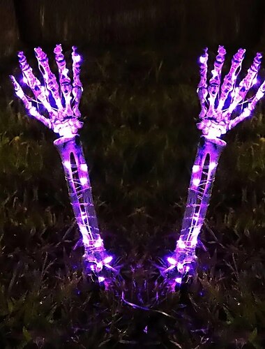  1 Paar Solar-Halloween-Dekorationen, beleuchtetes Skelett, 45,7 cm Arme, Handpfähle, 40 LED-Lichter, leuchtende Figur, Feiertagsparty, Innen- und Außendekoration für den Garten, realistisch