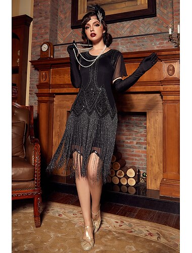  Elegant Retro / vintage Glada 20-talet Flapper-klänning Klänningar Julfestklänning Den store Gatsby charleston Paljetter Dam Karnival Maskerad Bröllop Bröllopsgäst Fest / afton Vuxna Klänning