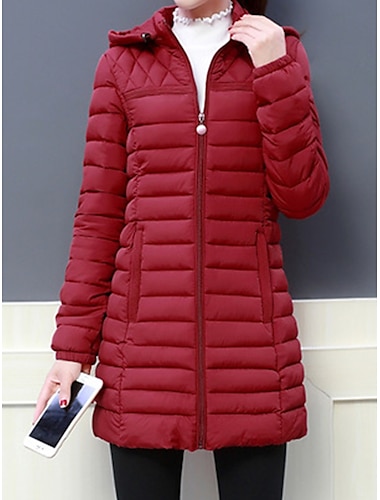  Women's Parka Quilted Coat Xmas Long Puffer Jacket Winter Windproof Warm Coat Stylish Contemporary Casual Jacket Long Sleeve with Pockets Full Zip Black Pink Army Green