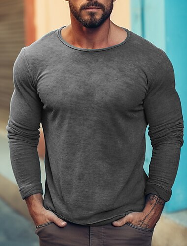  Men's T Shirt Tee Top Long Sleeve Shirt Long Sleeve Crew Neck Spring &  Fall Plain Fashion Designer Basic Vacation Street Going out Blue Green Dark Gray Top Tee for Men
